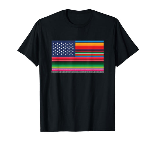 American Serape Blanket Striped Flag for Hispanic Chicano T-Shirt