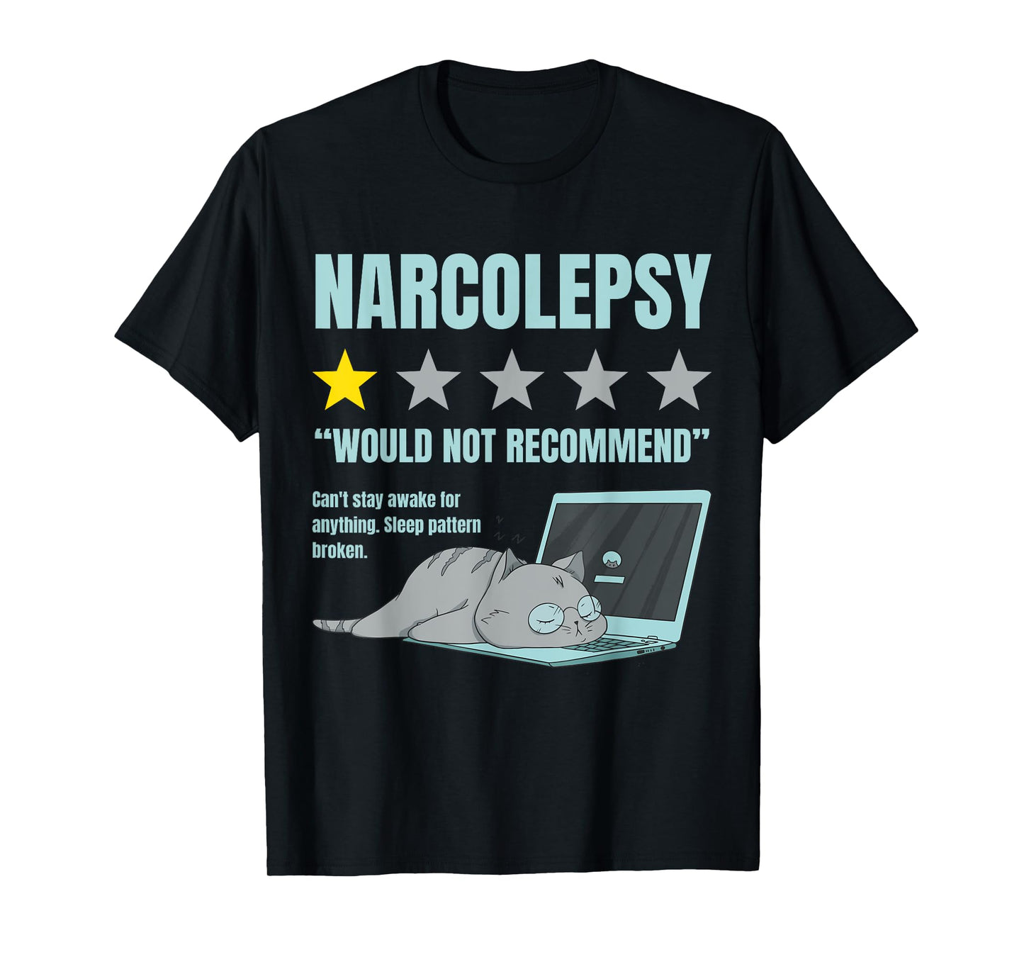 Narcolepsy Shirt Designs by ZAR - Narcolepsy Awareness, Funny Cat Design, Black Unisex Adult T-Shirt, Small