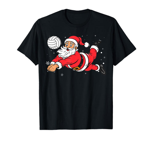 Santa Playing Volleyball Christmas Pajama Cool Sport X-Mas T-Shirt