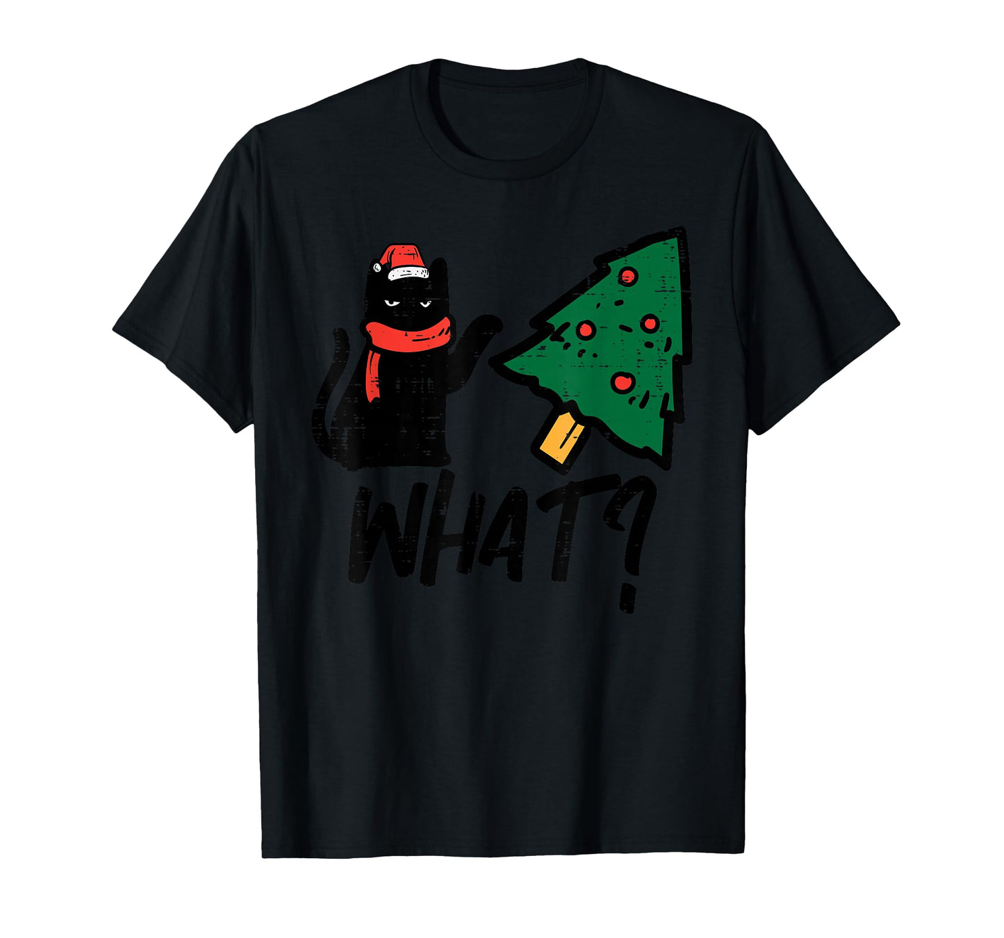 Black Cat Tipping Christmas Tree What Funny Men Women Kids T-Shirt