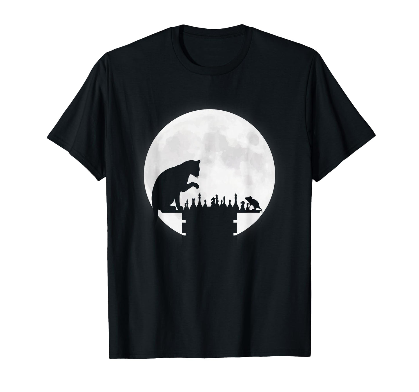 Funny Chess Board Cat Mouse Chess Playing Moon Graphics Gift T-Shirt