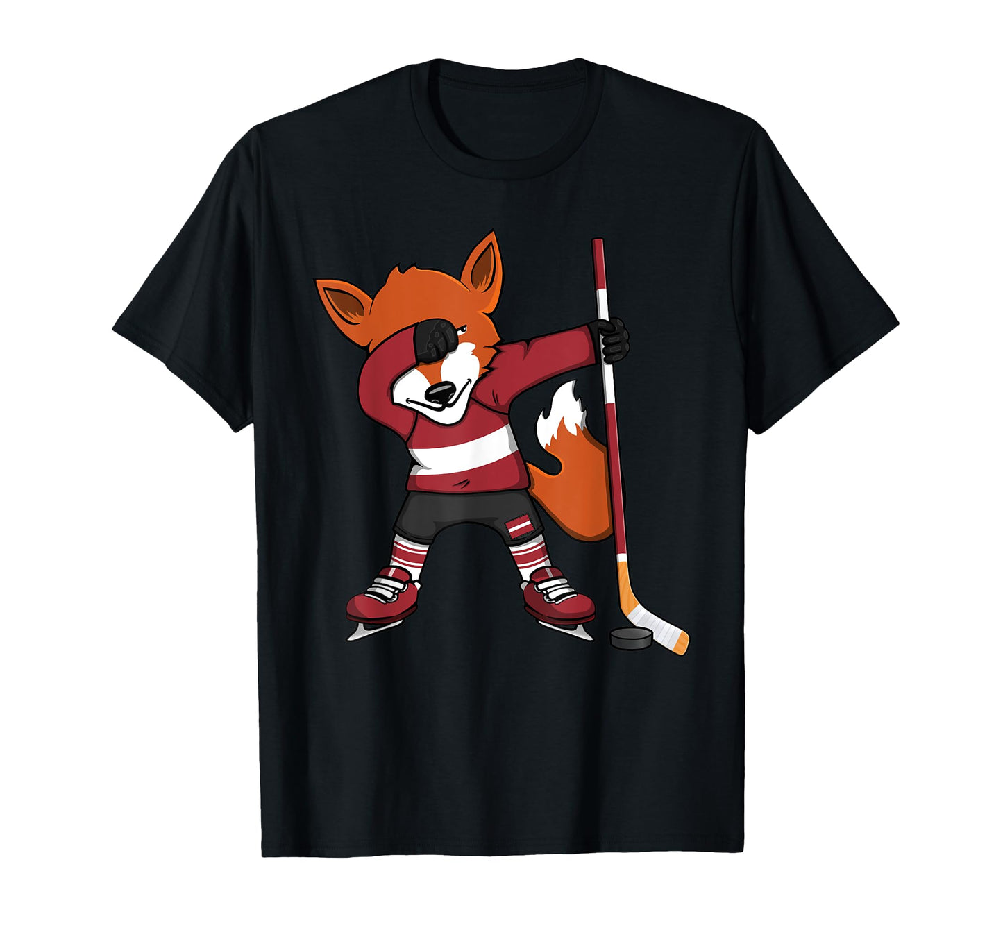 Dabbing Fox Latvia Ice Hockey Fans Jersey Dab Winter Sports T-Shirt