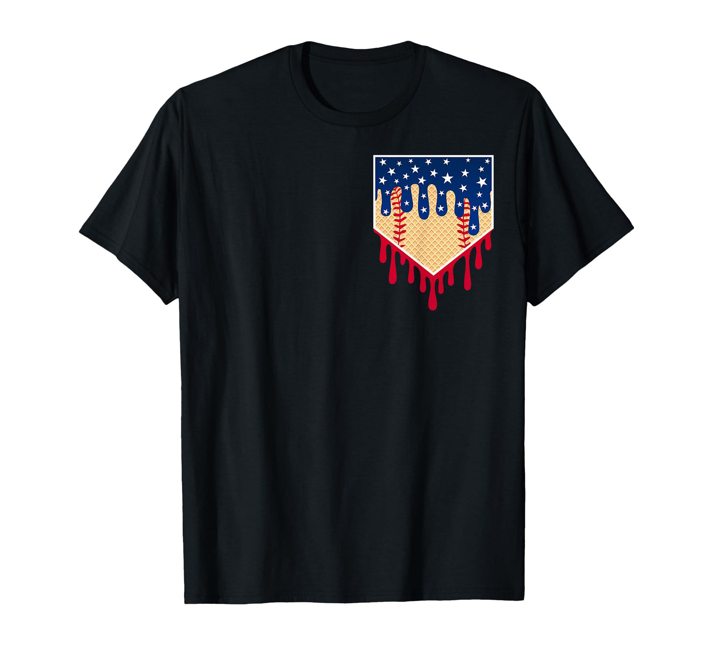 Baseball Ice Cream Drip 4th Of July Red Blue & White Drip T-Shirt