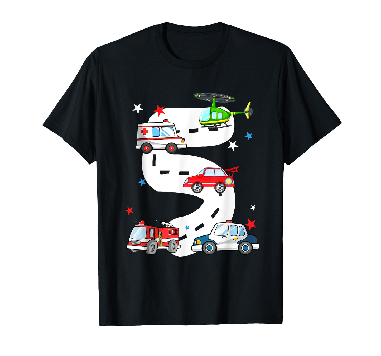 5th Birthday Emergency Vehicles 5 Year Old Birthday Kids T-Shirt