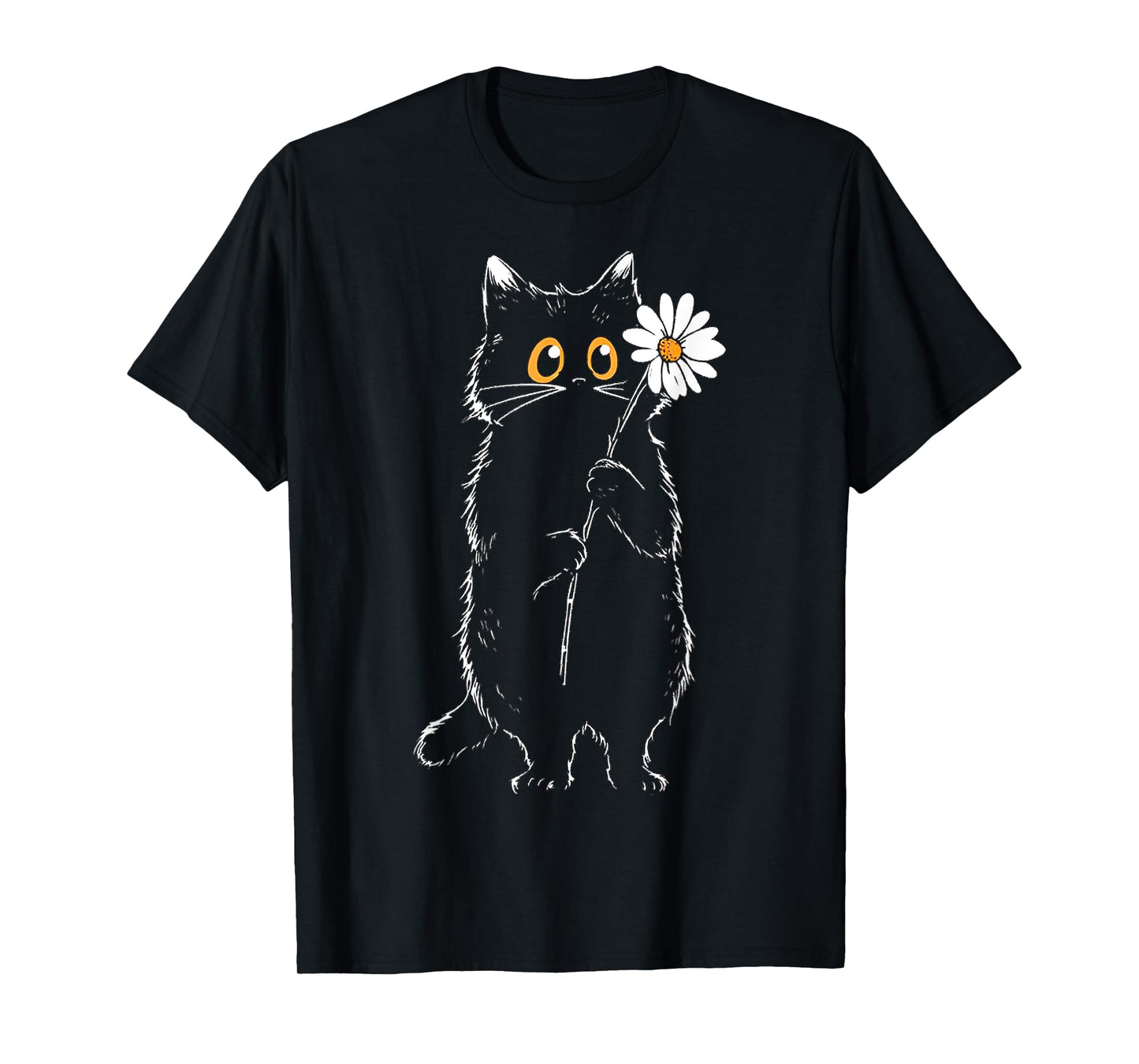 Cat Drawing Flower Cute Animal Motif Illustration Cat T-Shirt