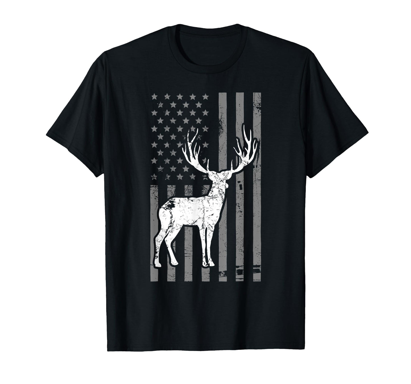 Whitetail Buck Deer Hunting USA Flag T-Shirt for Women Men