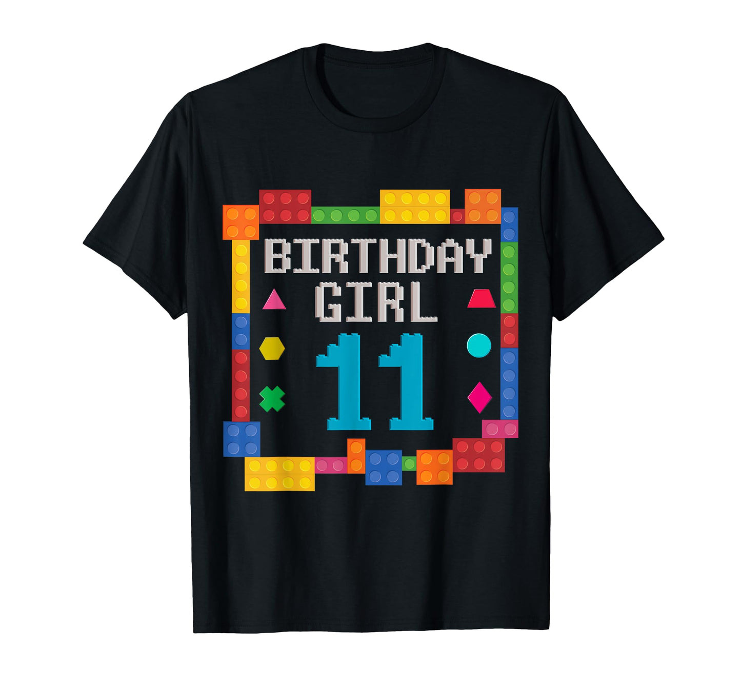 Cute 11th Birthday Gift 11 Years Old Block Building Girl Kid T-Shirt