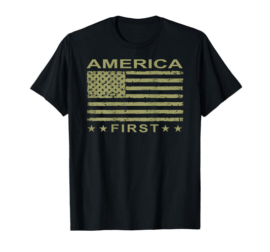 Distressed American USA Flag America First T-Shirt