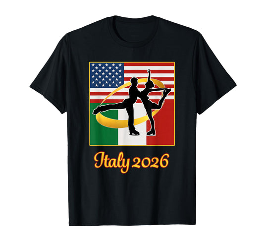 Italy 2026 Pair Skating 2026 USA Italy Flags Winter Sports T-Shirt