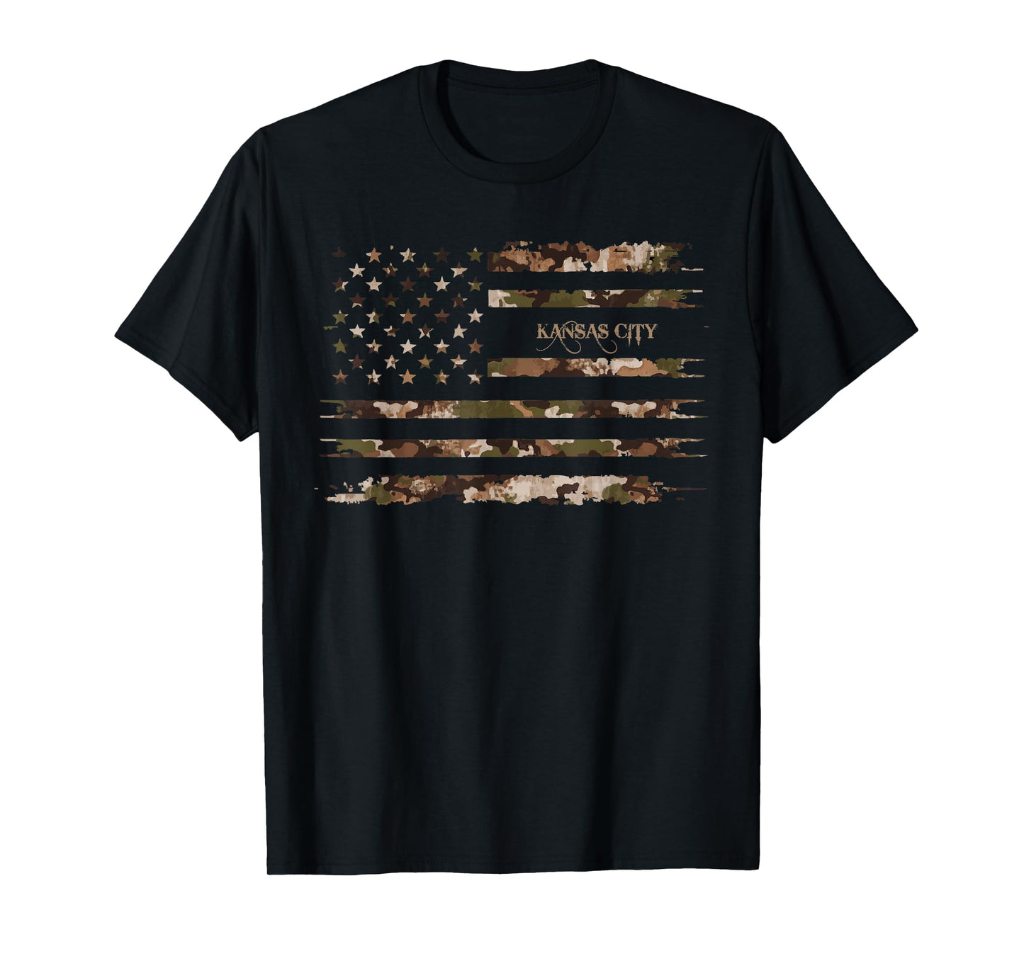Kansas City BBQ City Missouri Camo Distressed American Flag T-Shirt