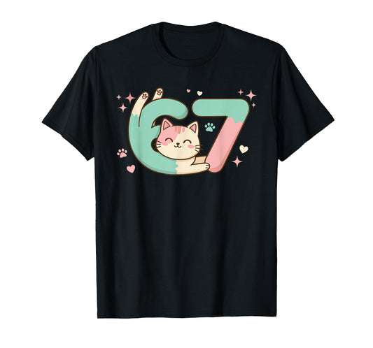 67 Funny Cute Cat Six Seven Meme Gen Z Alpha Humor Lovers T-Shirt