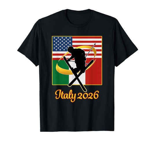 Italy 2026 Freestyle Skiing USA Italy Flags Winter Sports T-Shirt