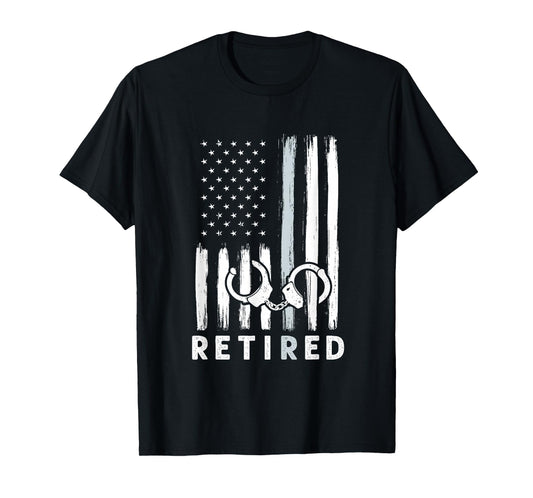American Flag Thin Silver Line - Retired Correction Officer T-Shirt