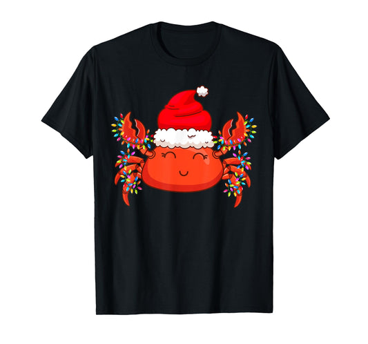 Christmas Lights Crab Wearing Xmas Hat - Cute Crab Lover T-Shirt