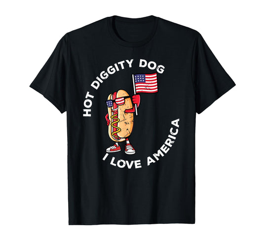 Hot Diggity Dog July 4th America Patriotic Picnic USA Funny T-Shirt