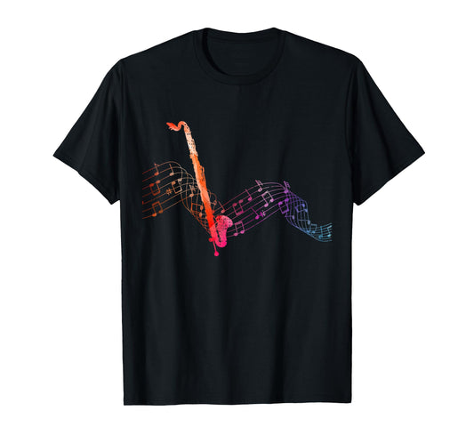 Colorful Bass Clarinet on Music Sheet Contrabass Clarinetist T-Shirt