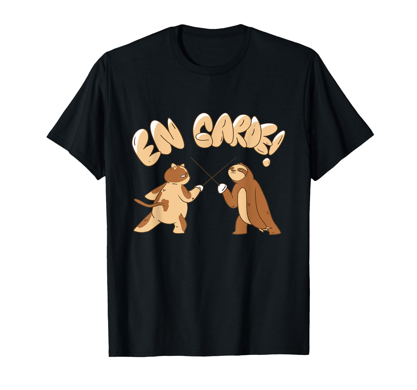Funny Fencing En Garde Sloth Cat Epee Sabre Sword Fencer T-Shirt for Men Women Girls Kids