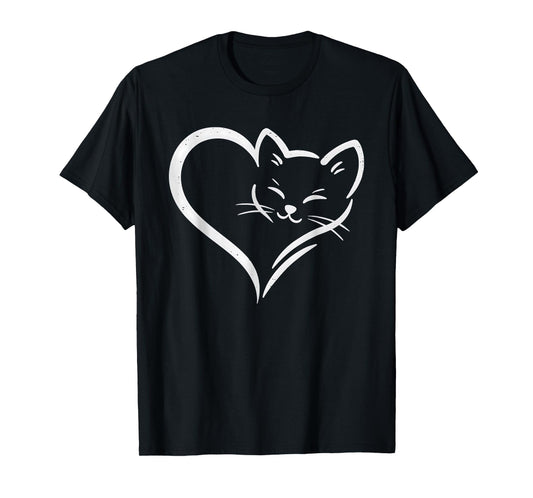 Cute Cat Heart - Cute Heart Cat Mom Women Girls Kids T-Shirt