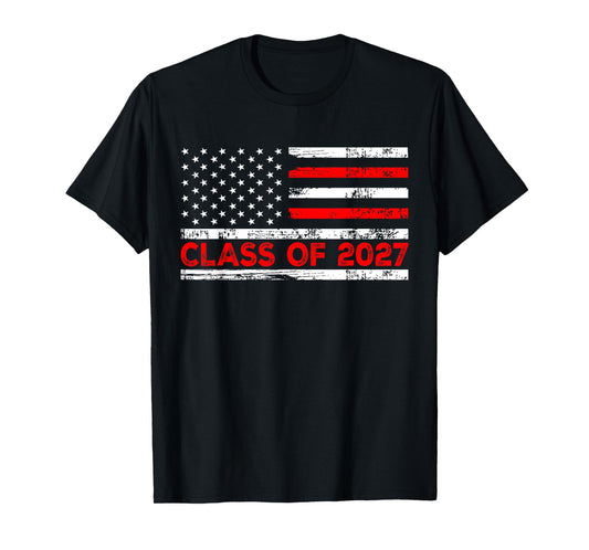 Class of 2027 Future Graduates Senior 2027 American Flag T-Shirt for Women Kids Men
