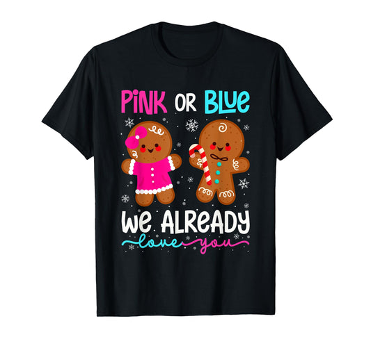 Cute Gingerbread Gender Reveal Funny Pink Or Blue Love You T-Shirt