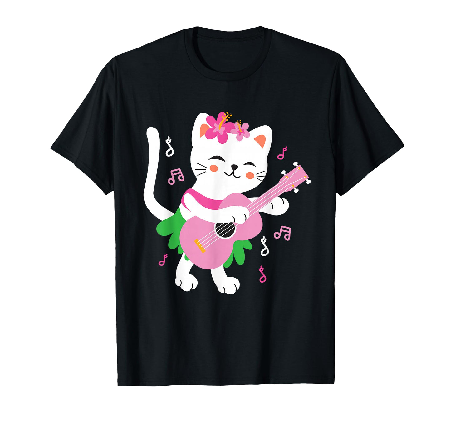 Kids Cat Playing Ukulele Player Hawaiian Musician T-Shirt