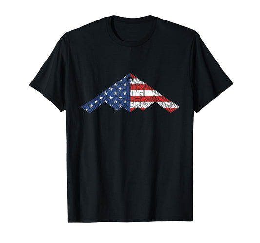 B-2 Bomber Stealth Aircraft Schematic American Flag B2 T-Shirt