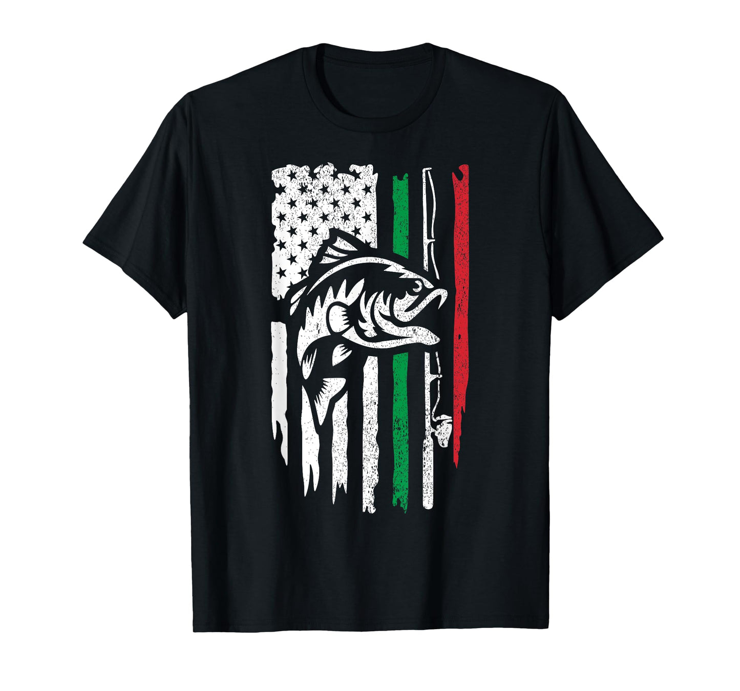 American Italian Bass Fishing Flag For Fisherman Italy USA T-Shirt