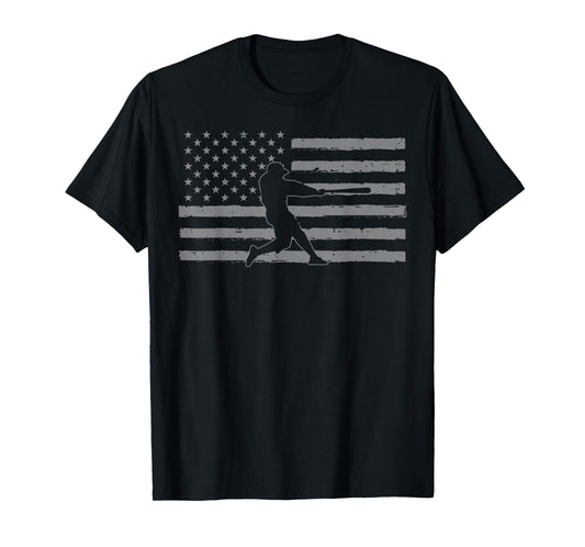 Baseball Batter American Flag USA Patriotic Men Women Kids T-Shirt