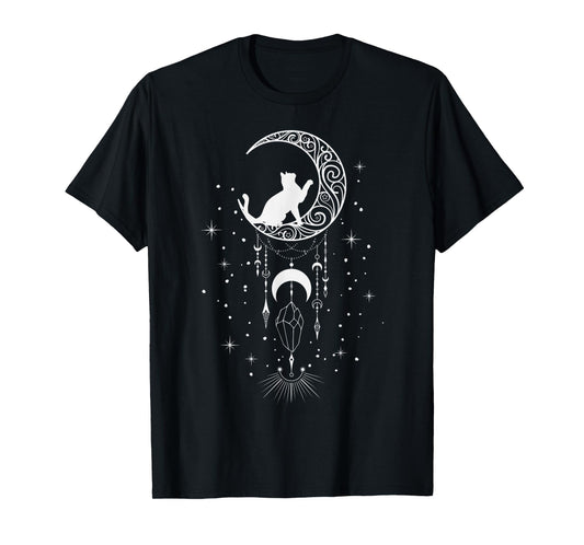 Astrology, Cat, Crescent Moon, Dream Catcher, Esoteric T-Shirt