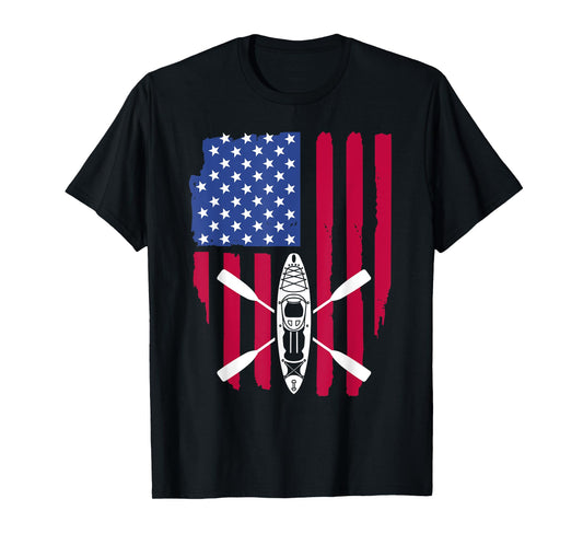 Cool Kayaking For Men Women Kayak Fishing USA American Flag T-Shirt