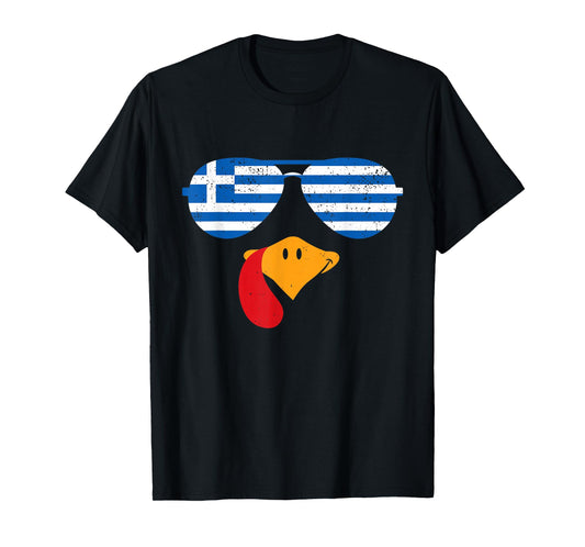Greek Turkey Funny Thanksgiving Retro Greek Flag Greek Kids T-Shirt