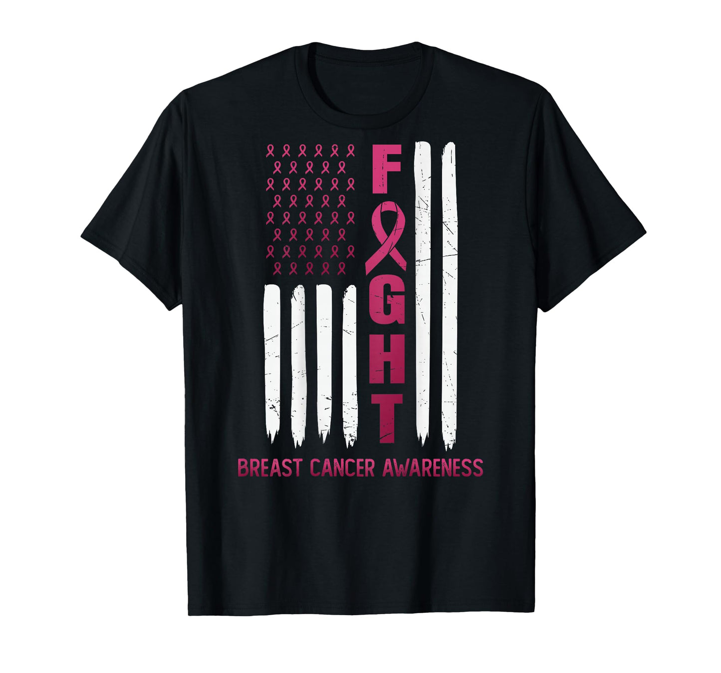Fight USA FLAG on the BACK Breast Cancer Awareness T-Shirt