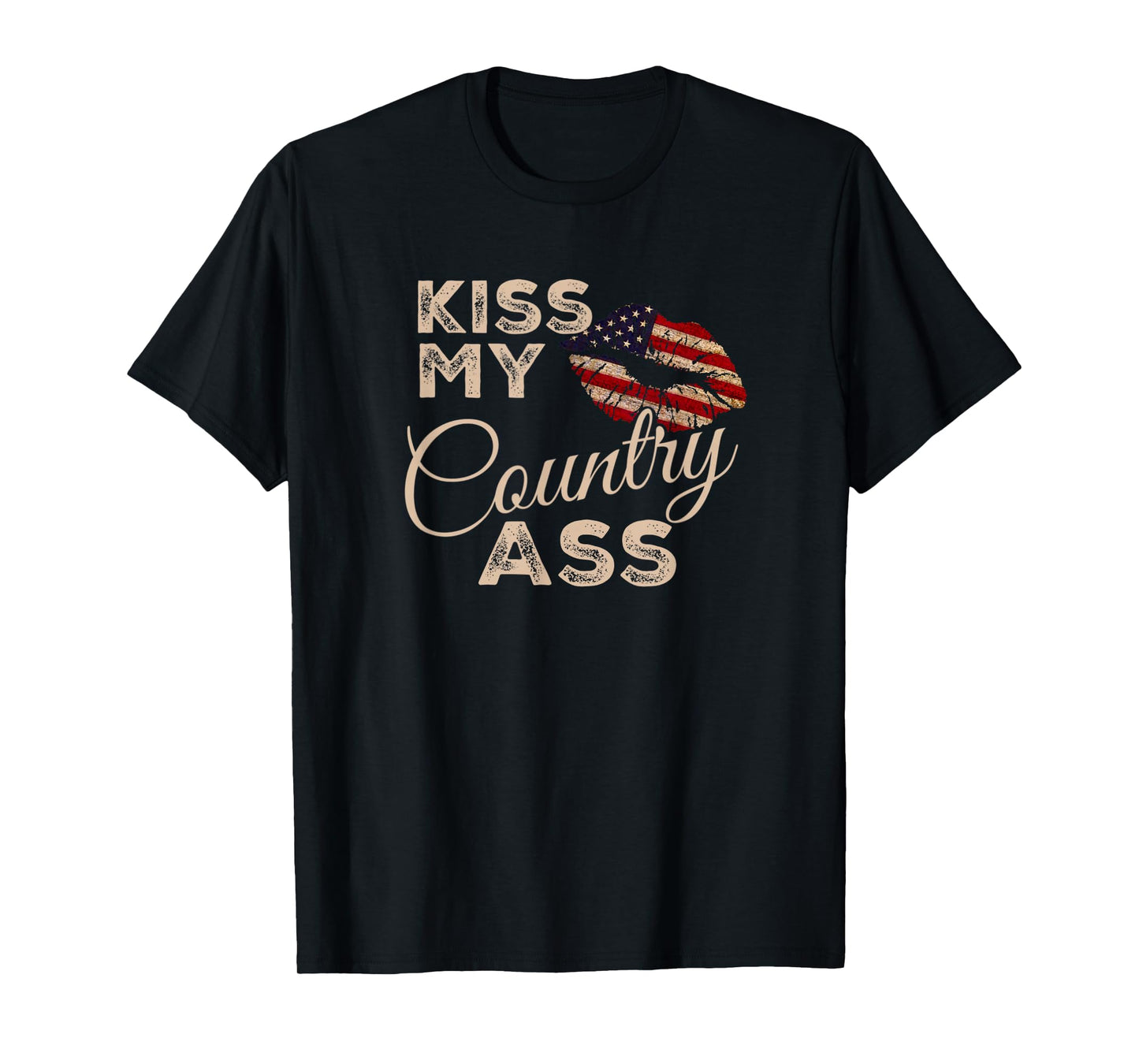 Kiss My Country Ass, Patriotic Grunge Flag Lips T-Shirt