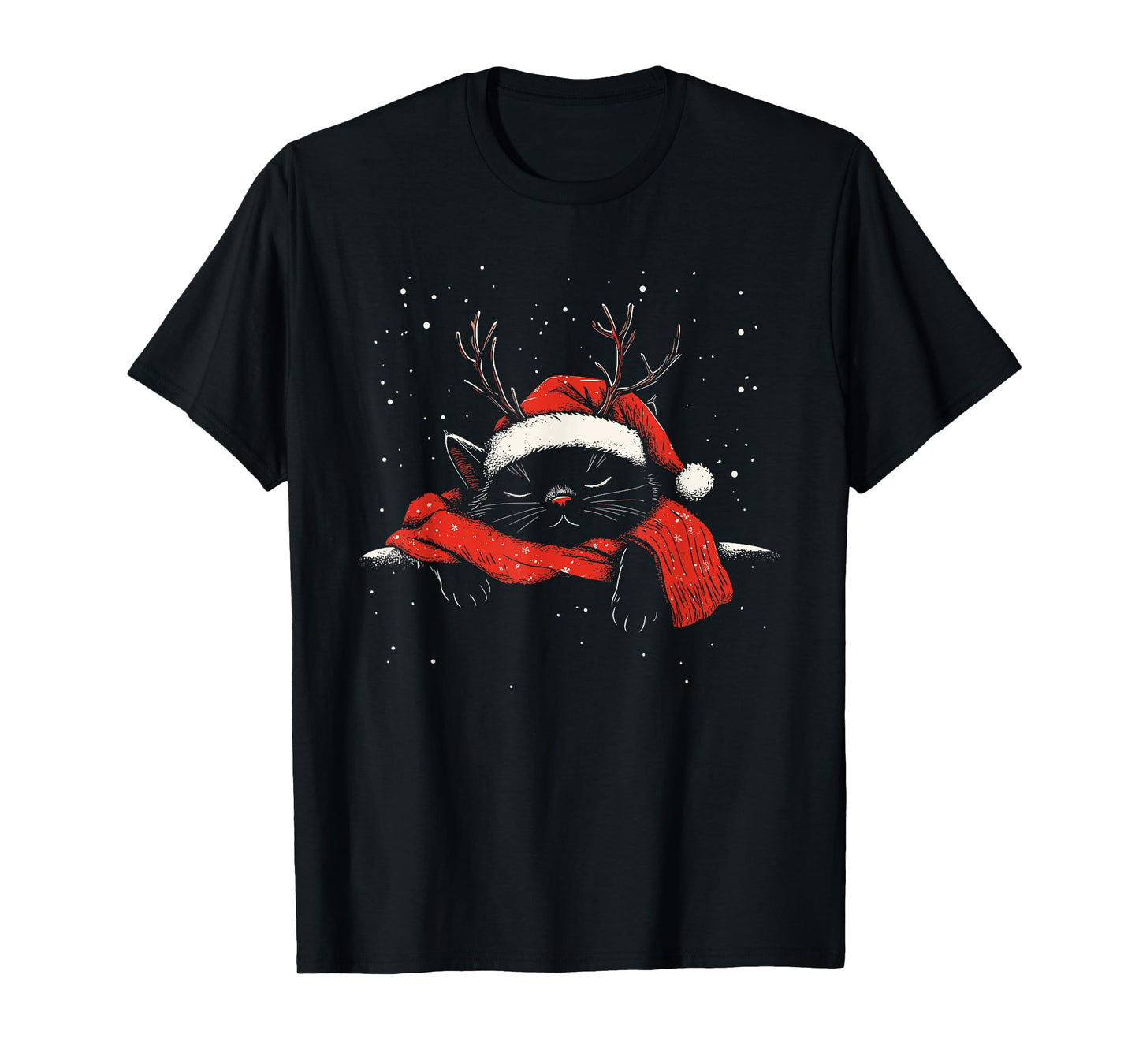 Black Cat Antlers Santa Hat Christmas Xmas Kitten Men Women T-Shirt