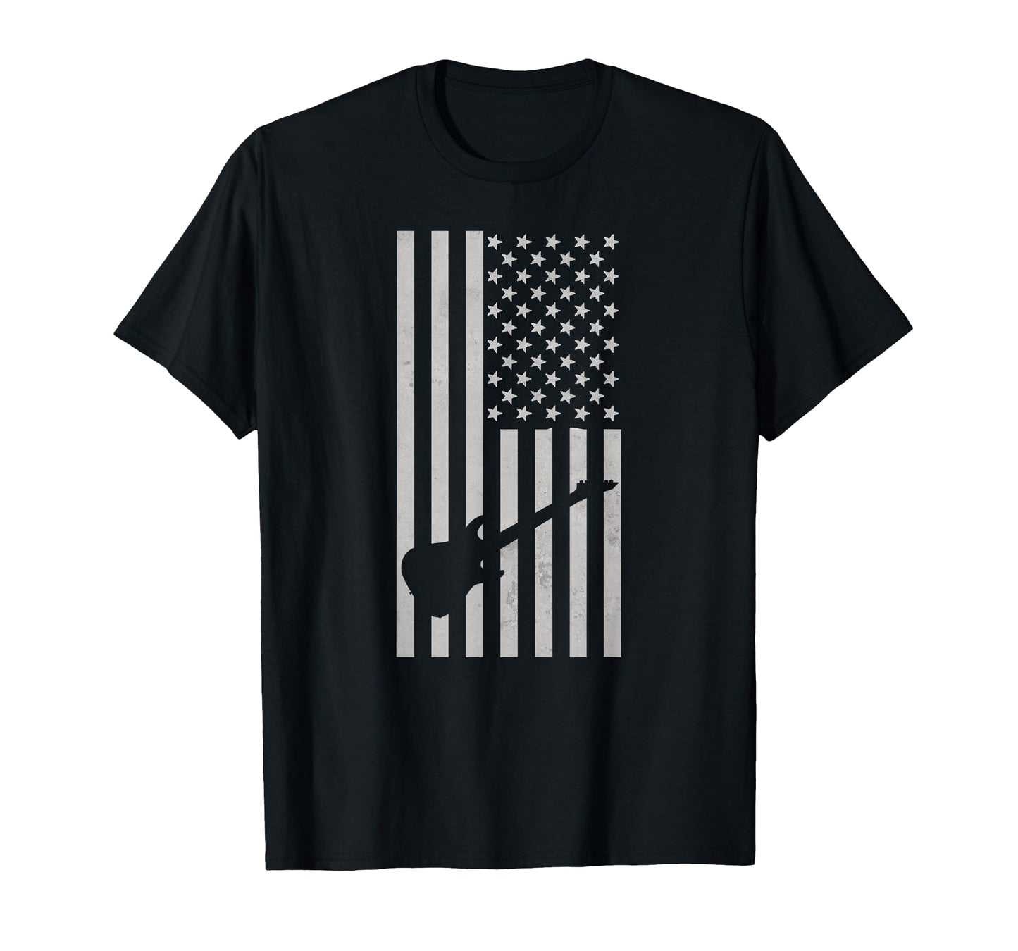 American Flag Electric Guitar Monochrome Patriotic Musician T-Shirt