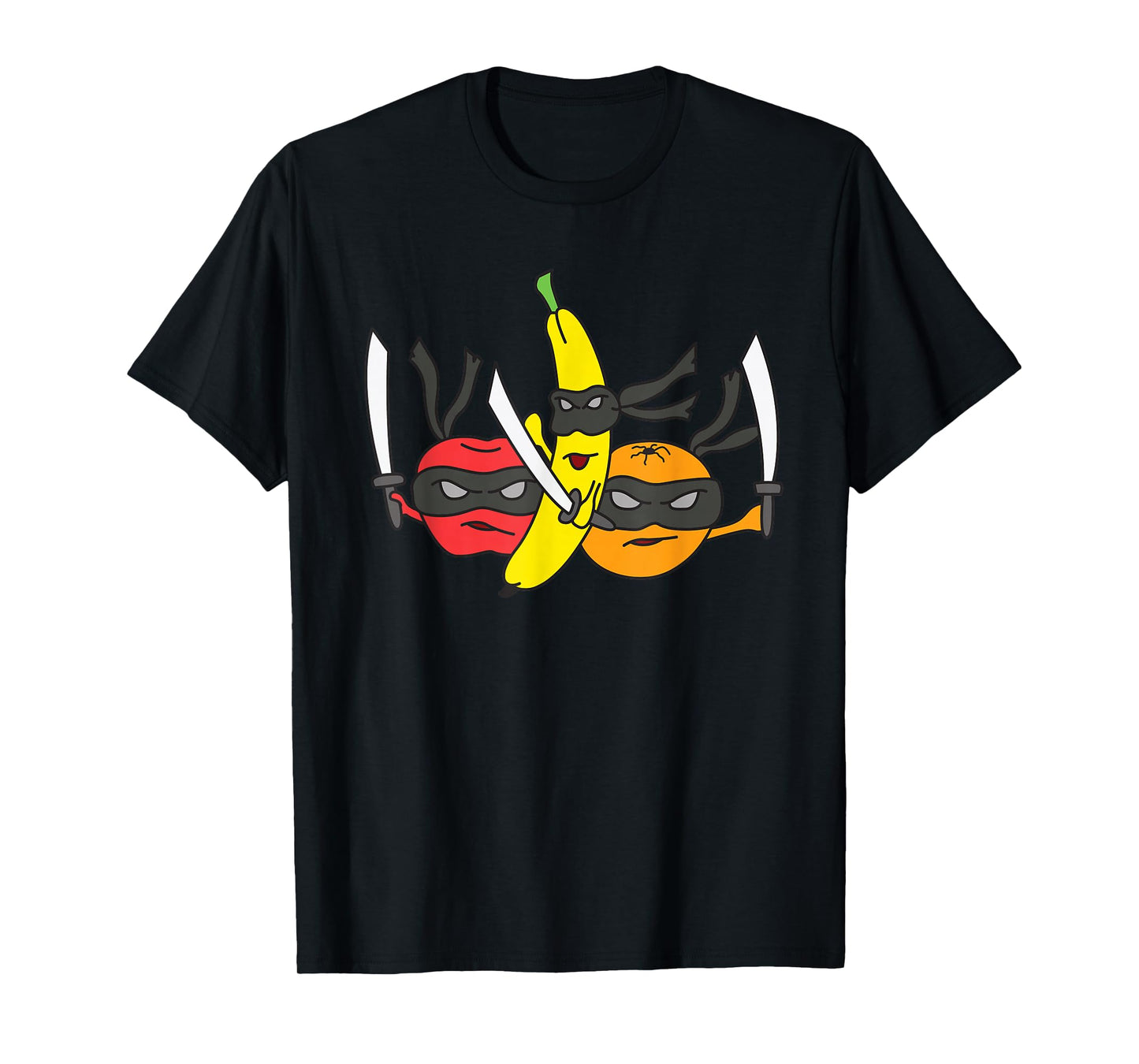 Fruits Fight Against Ninja Swords Cartoon Graphic T-Shirt