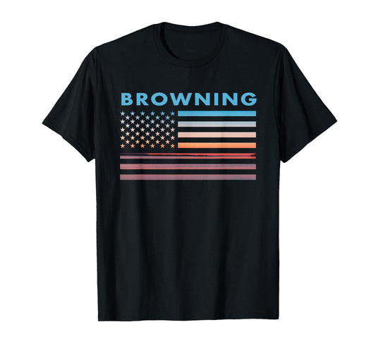 Vintage Sunset American Flag Browning, Montana T-Shirt