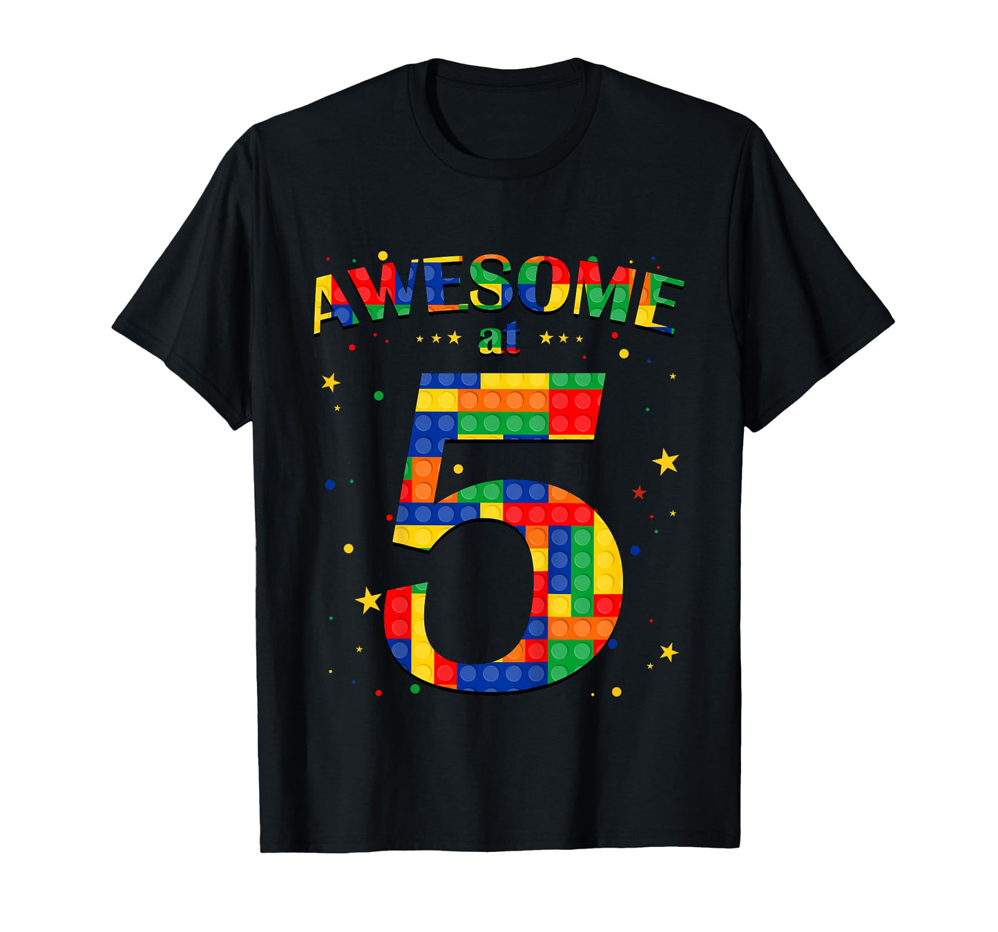 Building Blocks Bricks Awesome at 5 Years Old Birthday Boy T-Shirt