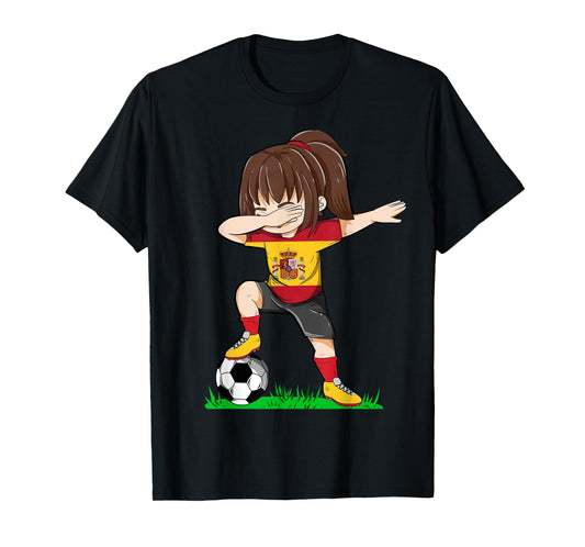 Soccer Spain Jersey Shirt Spanish Flag Football Girls Dab T-Shirt