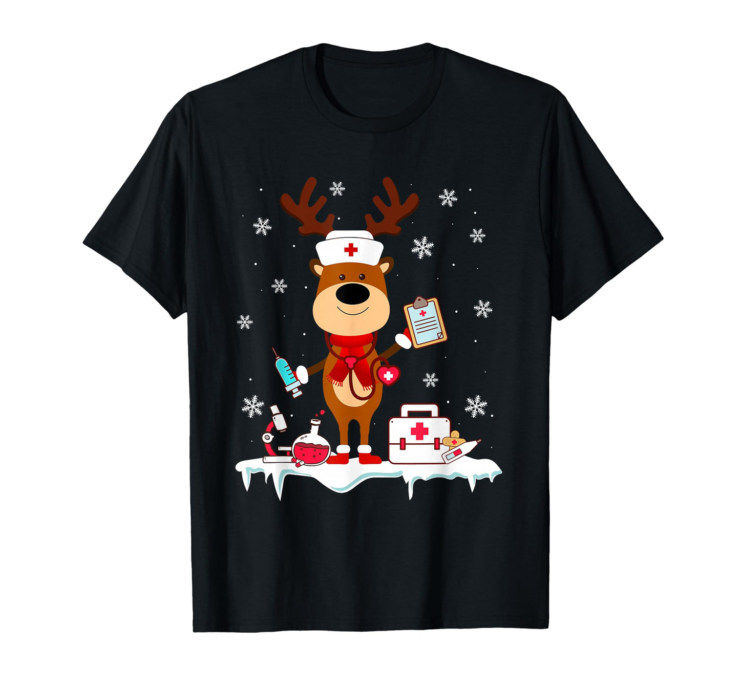 Christmas Nurse Reindeer Funny Xmas Scrub Top Nursing Women T-Shirt