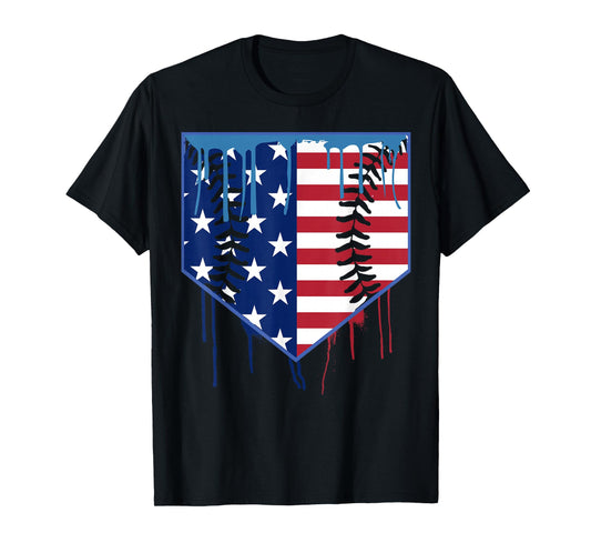 Baseball Drip Boys Ice Cream Patriotic American Flag T-Shirt