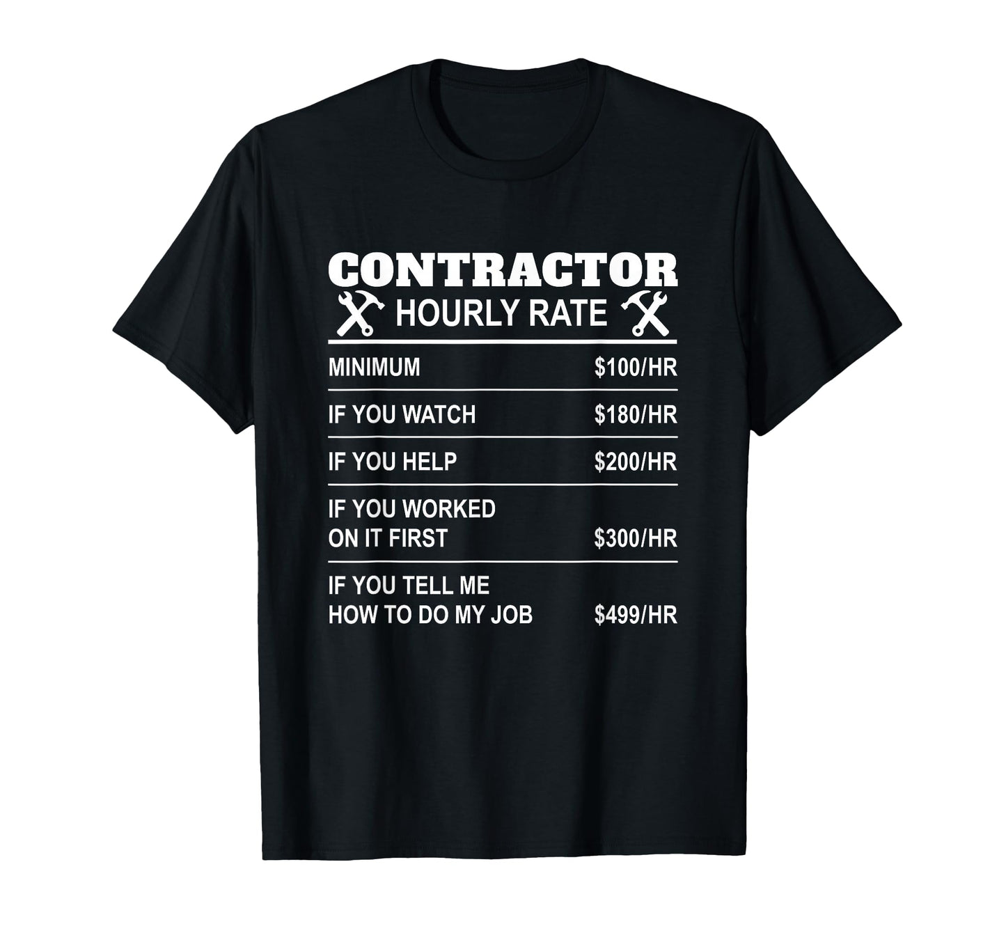 Contractor Hourly Rate Funny Constructor Repairmen Employees T-Shirt