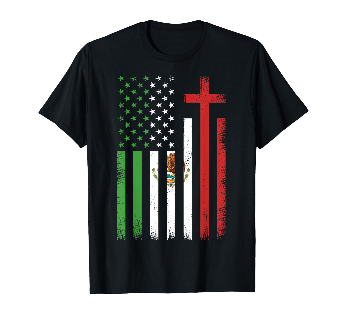 USA Flag Mexican American Christian Cross Mexico America T-Shirt