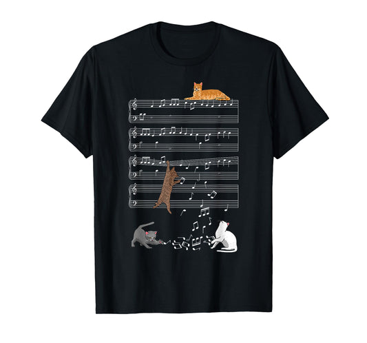 Cute Cat Kitty Playing Music Clef Piano Musician Art T-Shirt