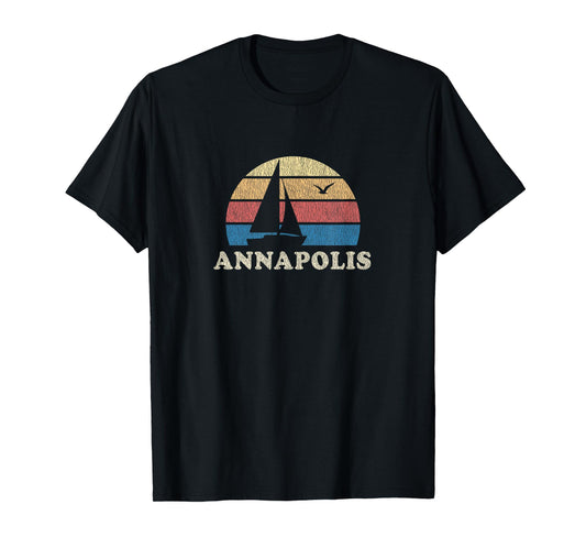 Annapolis MD T-Shirt Vintage Sailboat 70s Throwback Sunset T-Shirt