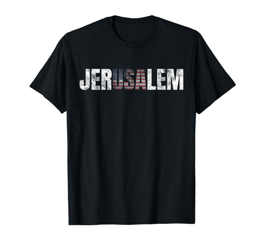Distressed Jerusalem Jewish Israeli Gift American Flag T-Shirt