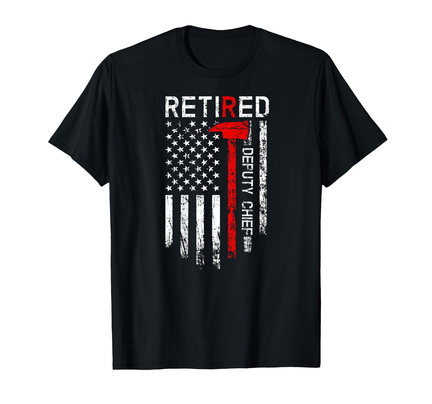 Retired Deputy Chief Firefighter USA Flag DESIGN ON BACK T-Shirt