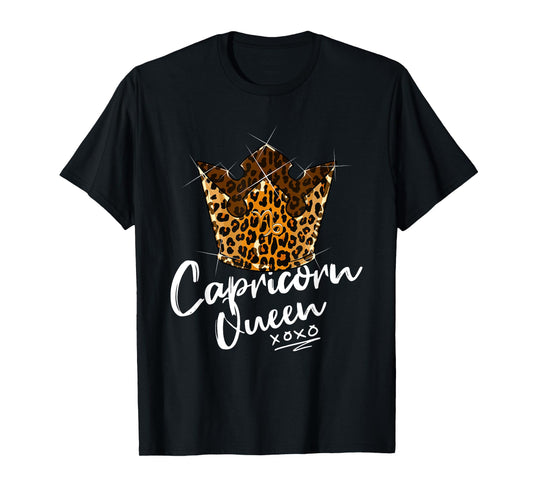 Leopard Capricorn Queen Zodiac Sign to Leopard Pattern Crown T-Shirt