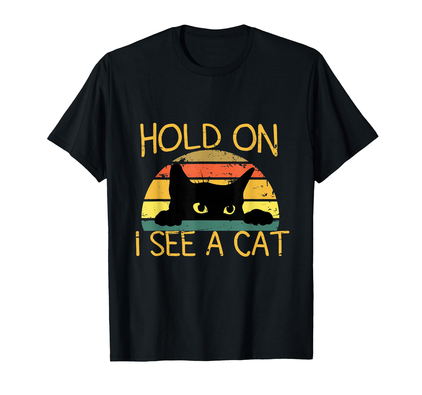 Hold On I See A Cat Kitten Vintage Cat Mom Funny Black Cat T-Shirt