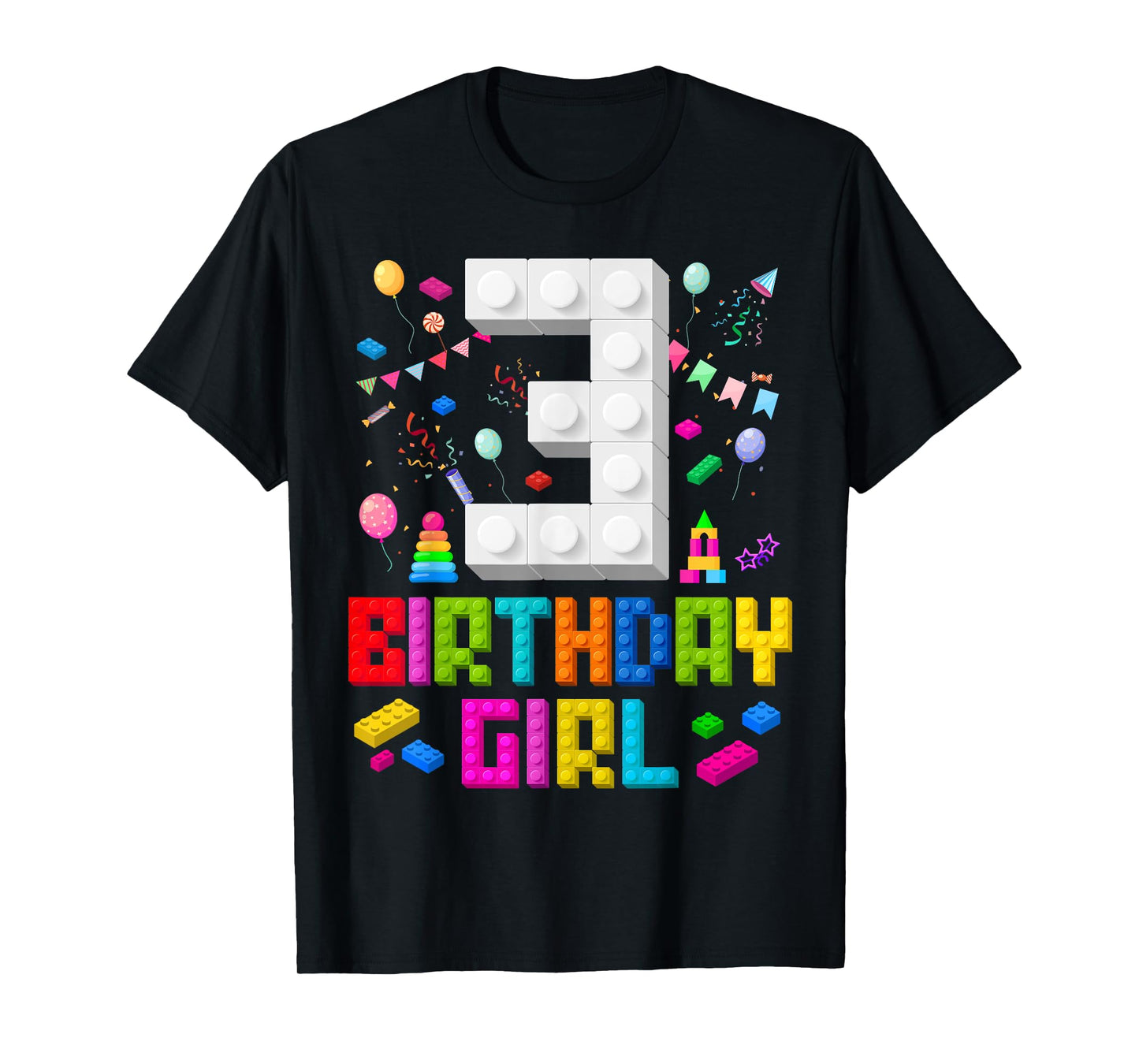 3rd Birthday Girl Master Builder 3 Years Old Building Block T-Shirt